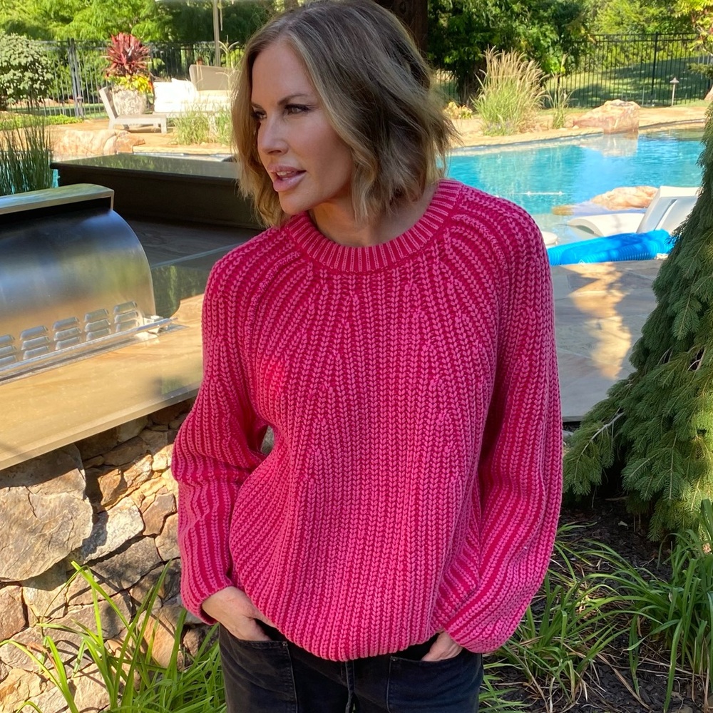 Hot Pink Ribbed Knit Sweater - Women